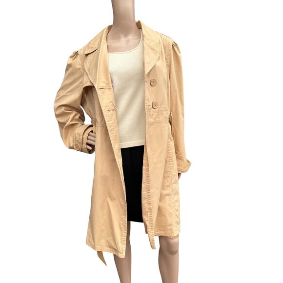 Chadwicks 16 Tan Trench Coat Double Breasted Puffer Sleeve TieBelt Cotton Jacket - Picture 10 of 12